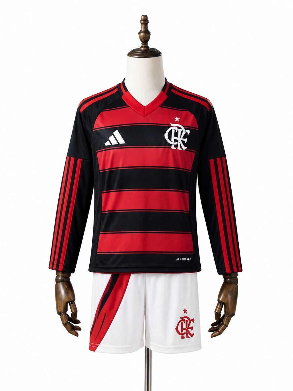 25/26 Flamengo home kids jersey mannequin view 1 white background Passos Sports