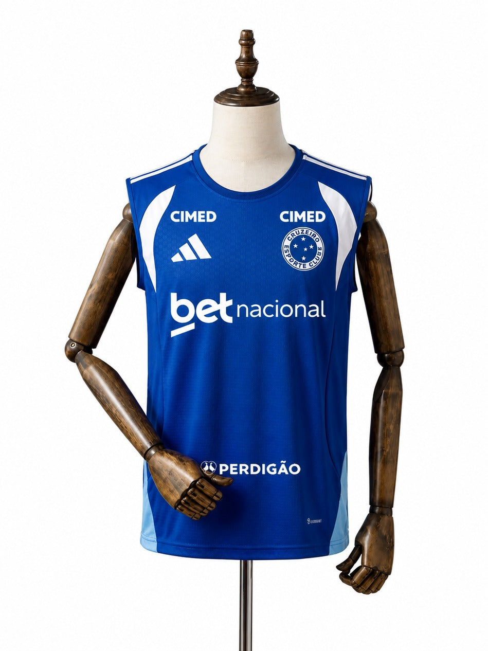 Cruzeiro 2026/27 All sponsors Training Sleeveless Jersey Blue mannequin view 1 white background Passos Sports
