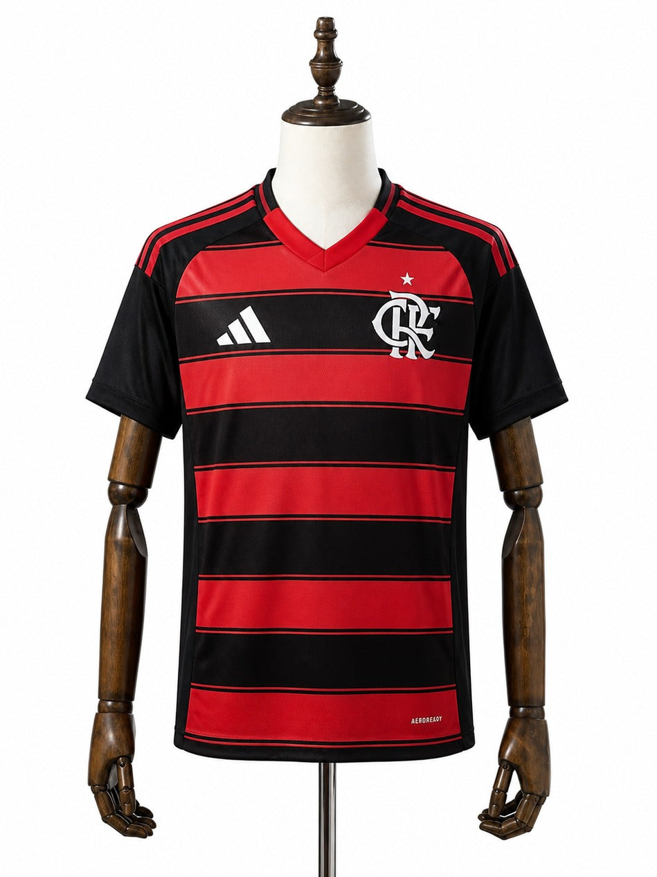 25/26 Flamengo Home soccer jersey mannequin view 1 white background Passos Sports