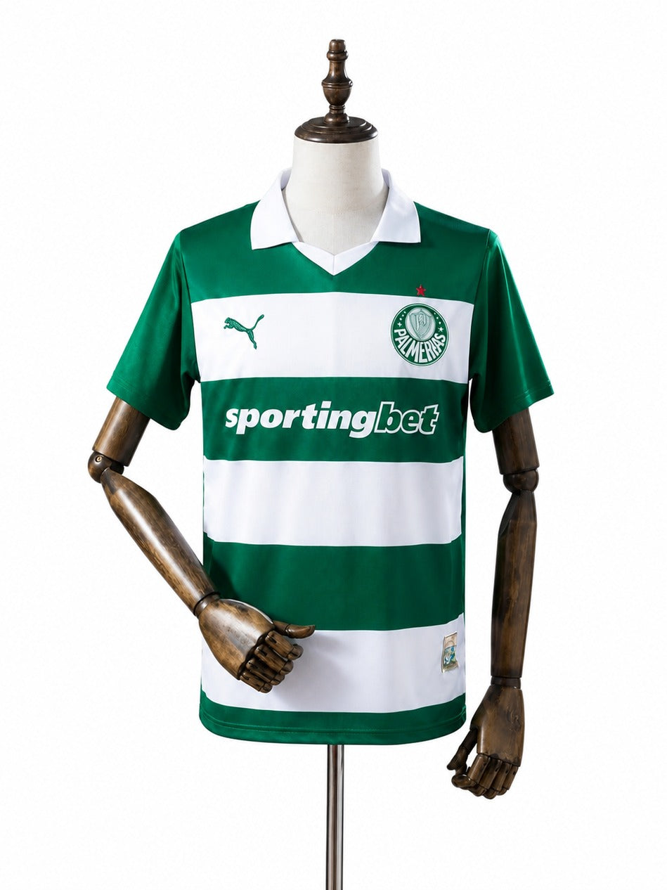 Palmeiras 25/26 Special Edition White and Green Striped Jersey mannequin view 1 white background Passos Sports