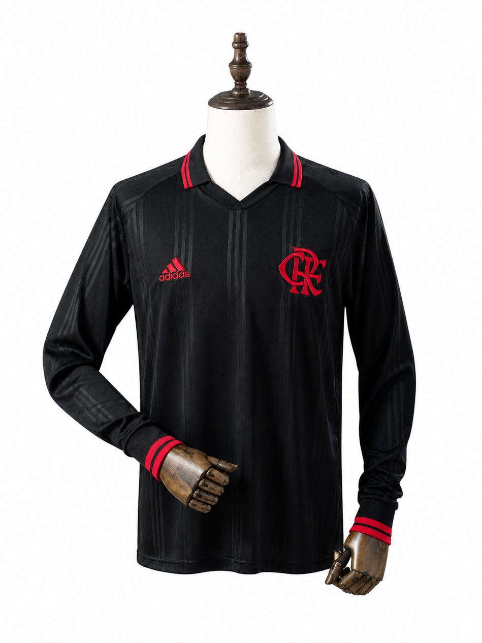 19/20 Flamengo Black Classic Edition Retro Long Sleeve Jersey mannequin view 1 white background Passos Sports