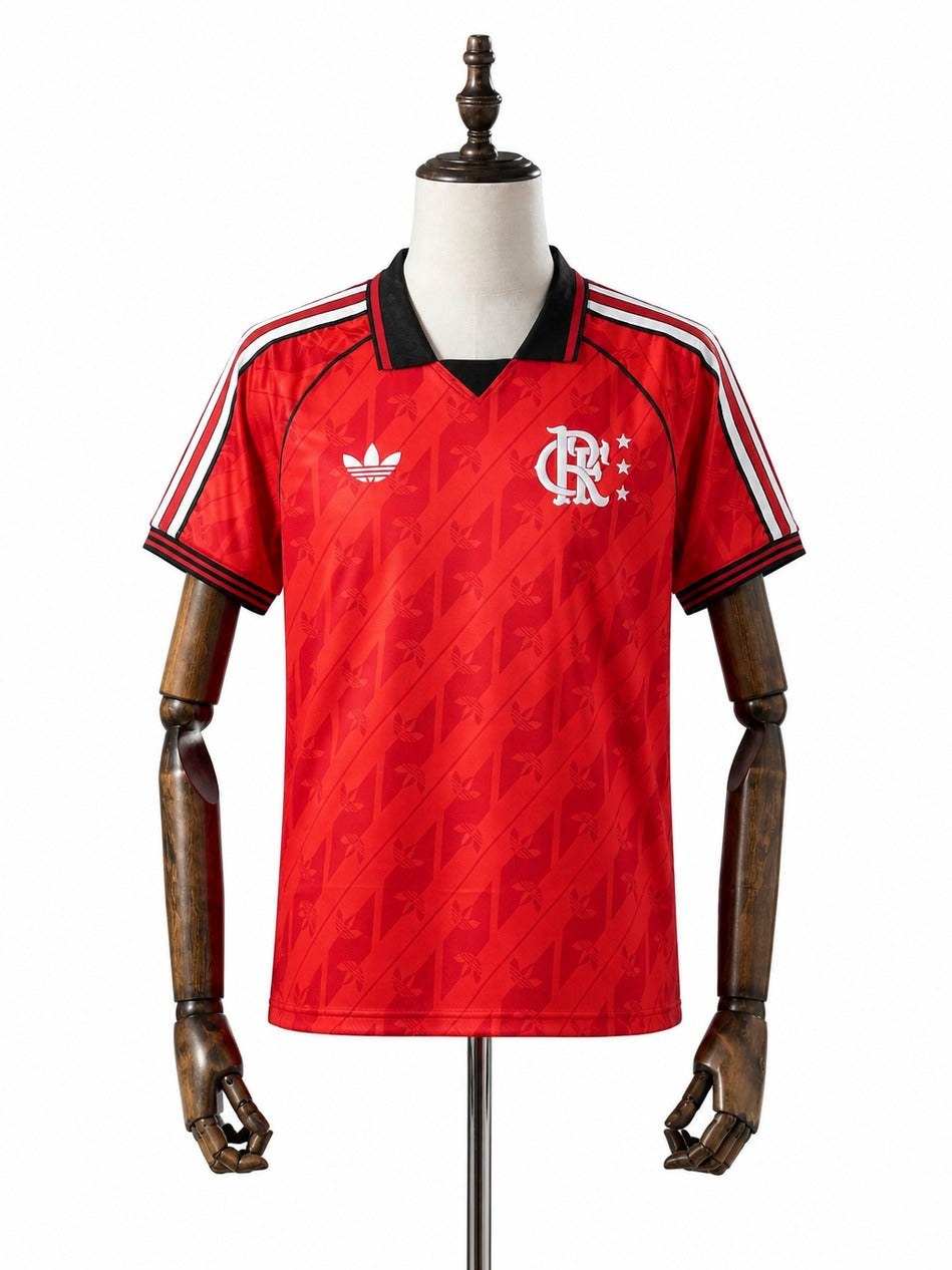 24/25 Flamengo Lifestyler Retro red soccer jersey mannequin view 1 white background Passos Sports