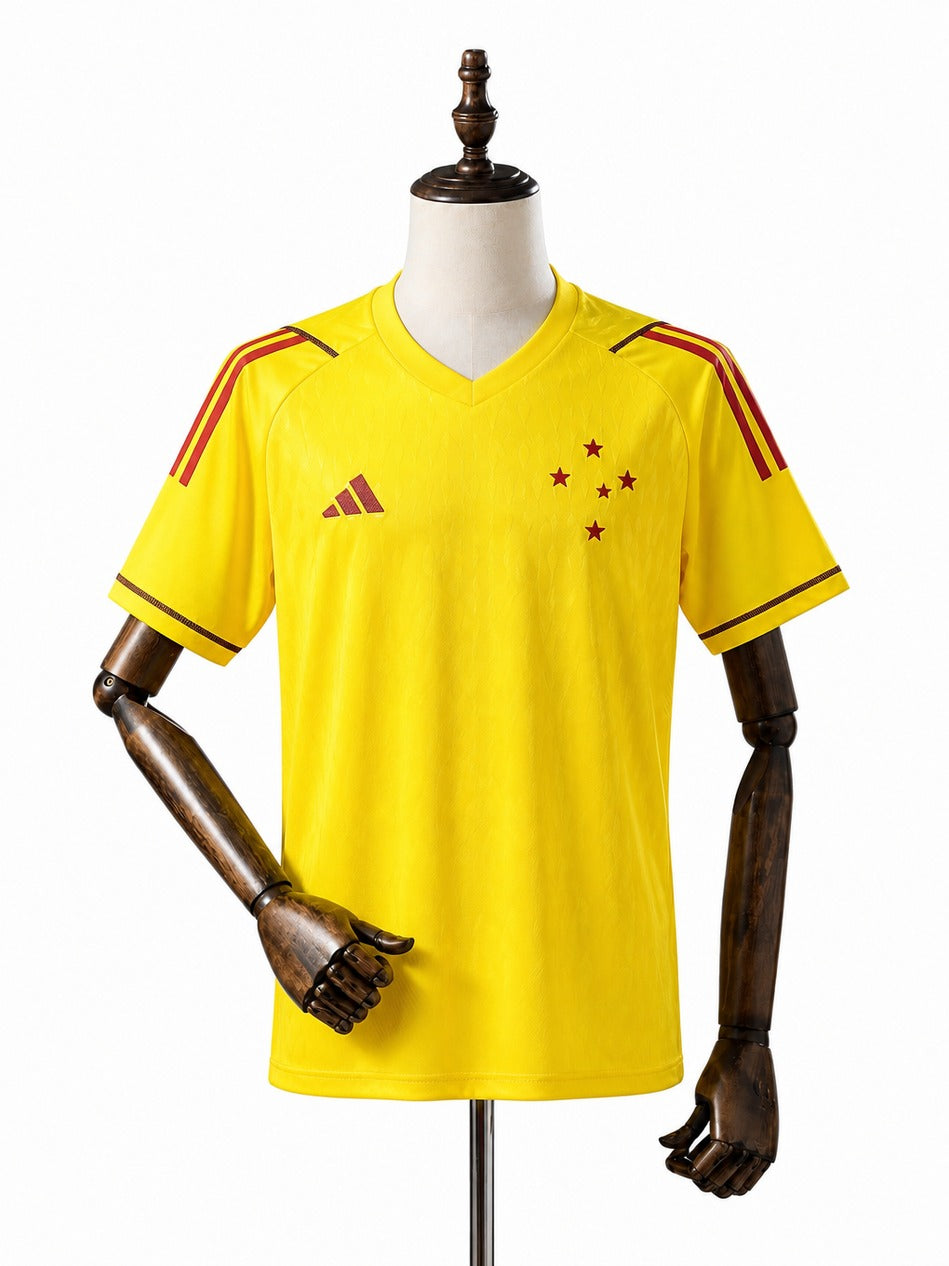 24/25 Cruzeiro Limited Edition Goalkeeper Yellow Jersey mannequin view 1 white background Passos Sports