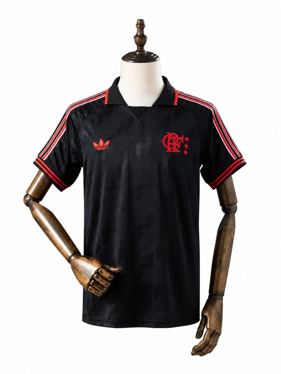 25/26 Flamengo Lifestyler Retro Black Soccer Jersey mannequin view 1 white background Passos Sports