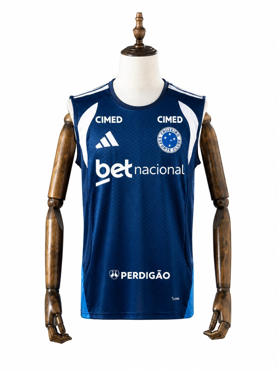 Cruzeiro 2026/27 All sponsors Training Sleeveless Jersey Blue mannequin view 1 white background Passos Sports