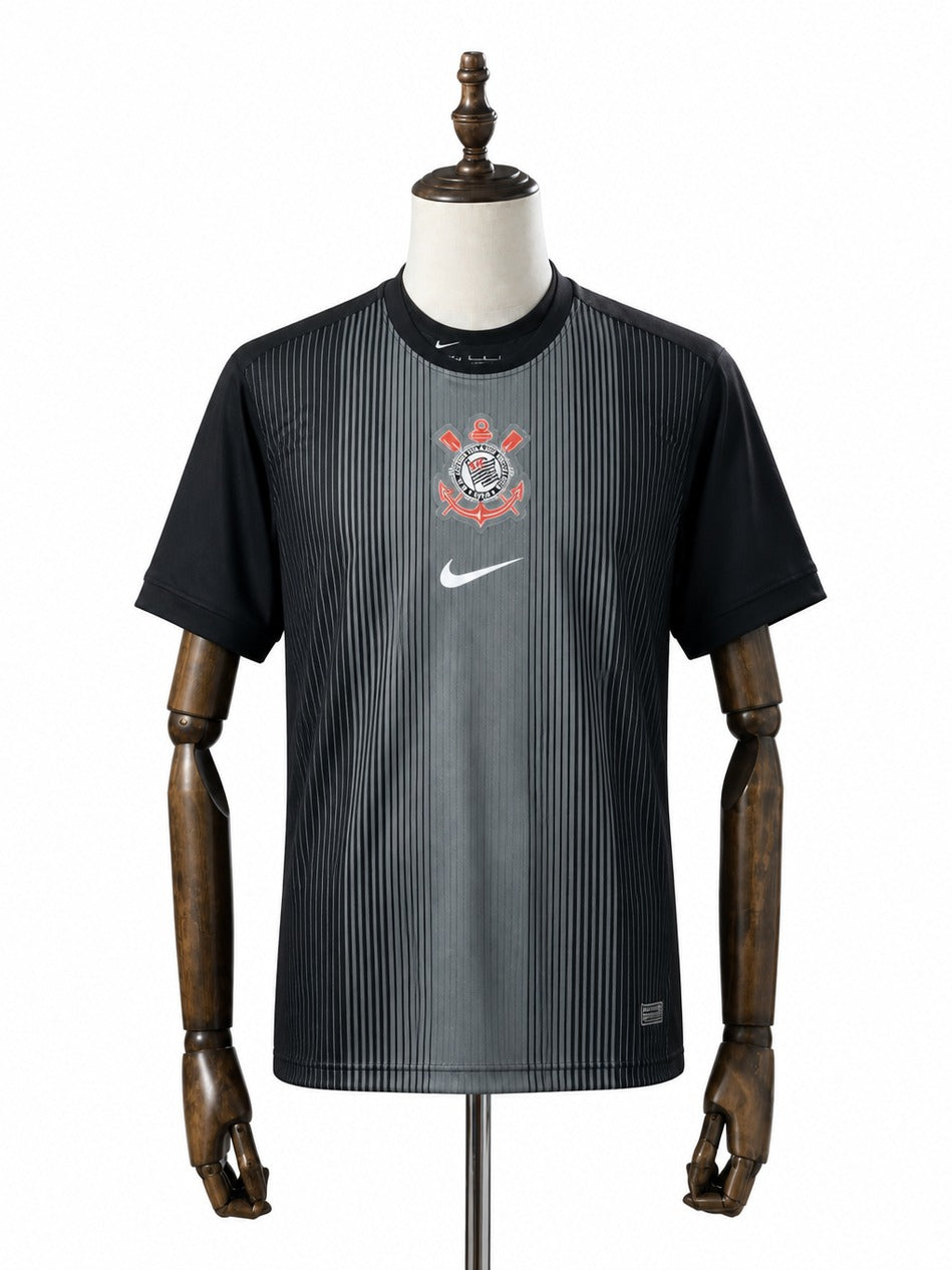 25/26 Corinthians Black Goalkeeper Jersey standard mannequin white background Passos Sports image 1
