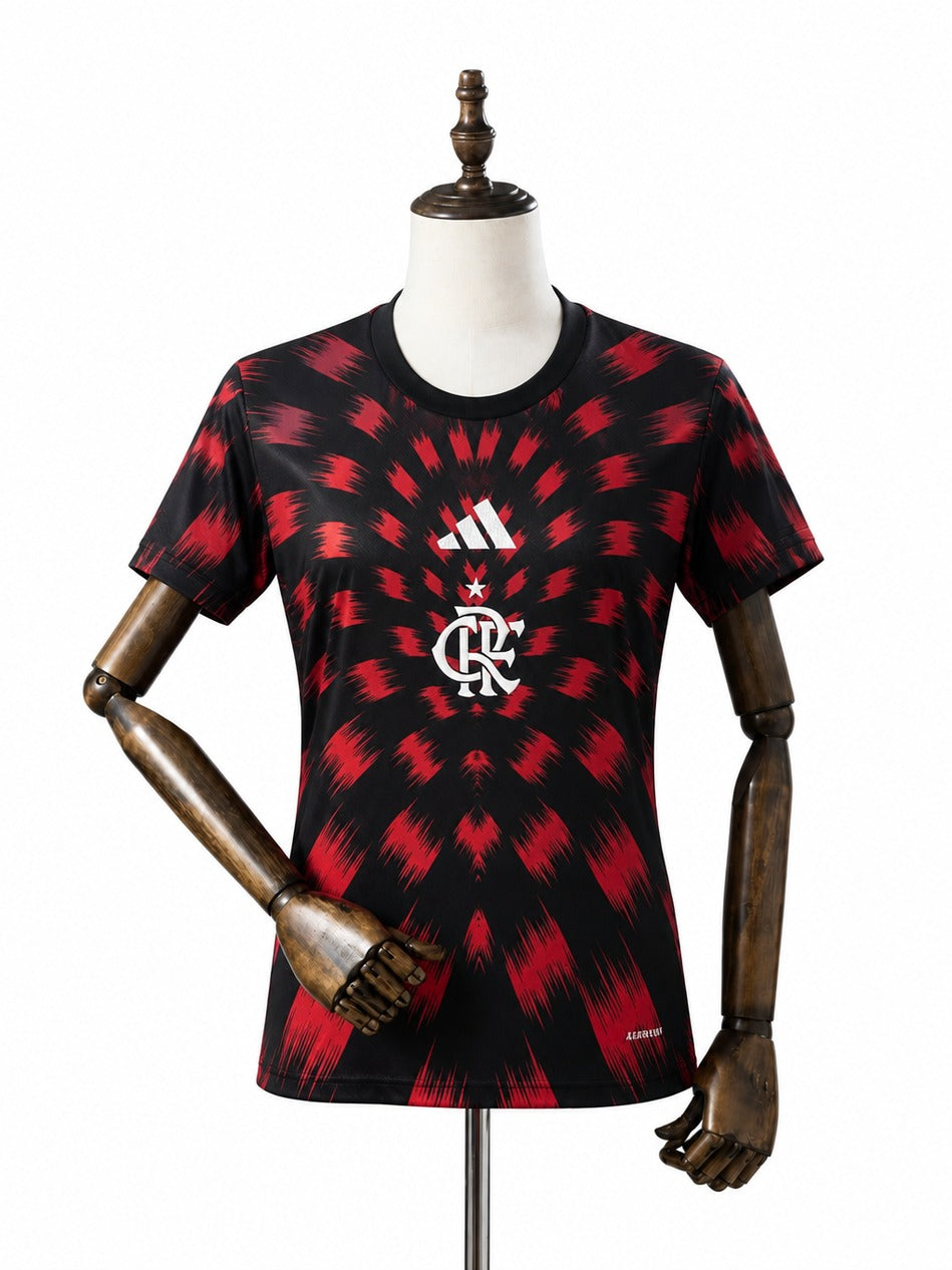 25/26 Flamengo Women Pre-Match Soccer Jersey mannequin view 1 white background Passos Sports