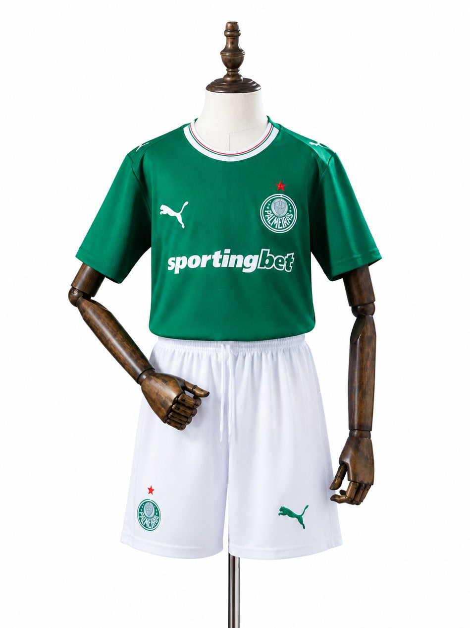 Palmeiras 2026/27 Home Soccer Jersey Kids Kit mannequin view 1 white background Passos Sports