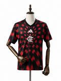 25/26 Flamengo Pre-Match Red and Black Jersey mannequin view 1 white background Passos Sports