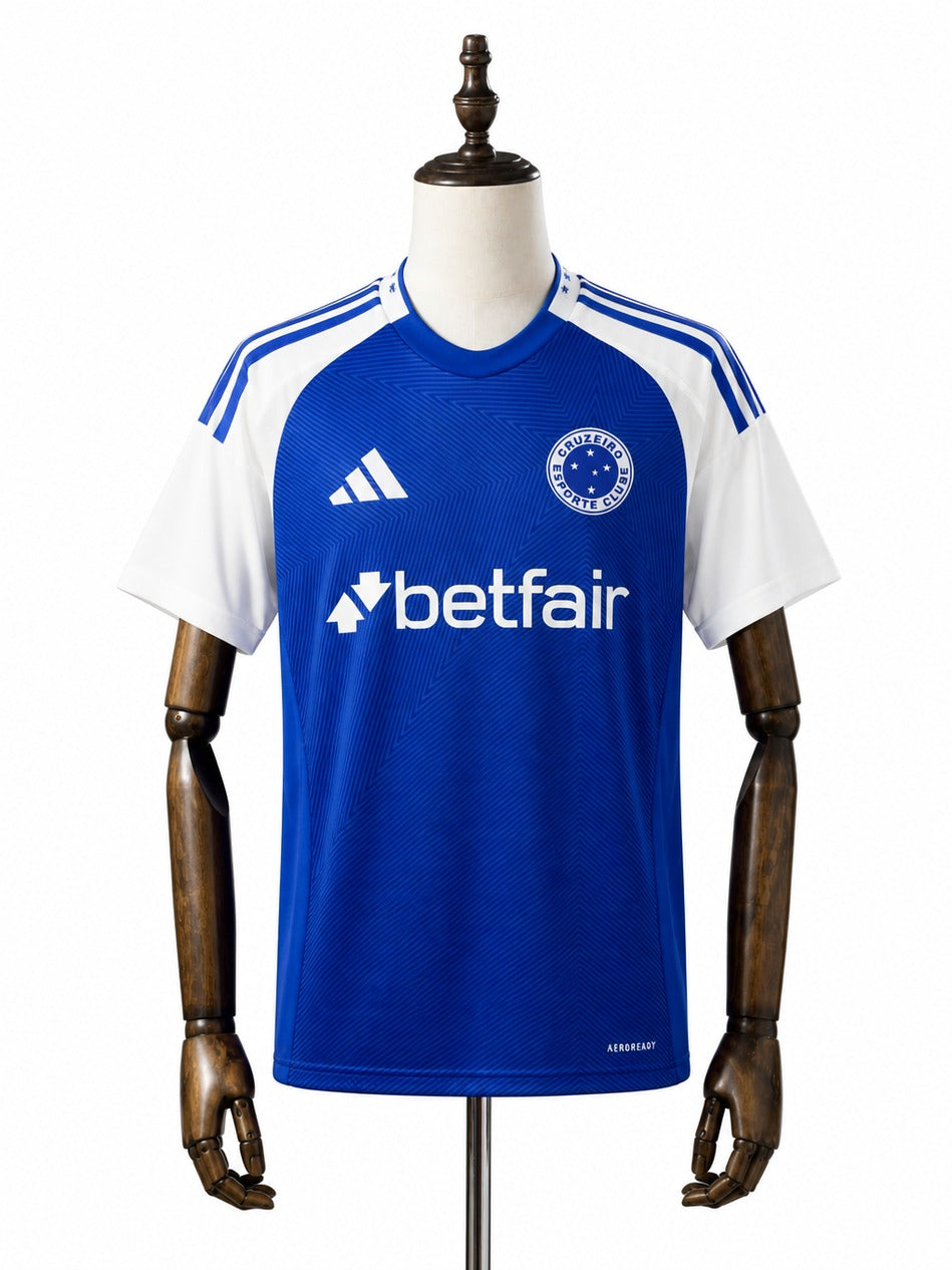 25/26 Cruzeiro Home All Sponsors soccer jersey mannequin view 1 white background Passos Sports