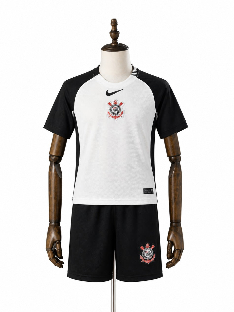 25/26 Corinthians Home Kids Kit standard mannequin white background Passos Sports image 1