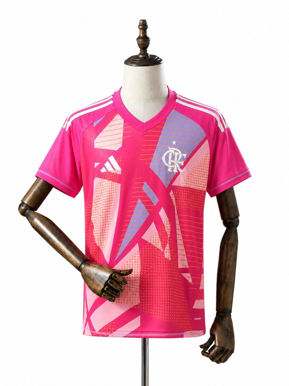 25/26 Flamengo pink goalkeeper Soccer jersey mannequin view 1 white background Passos Sports
