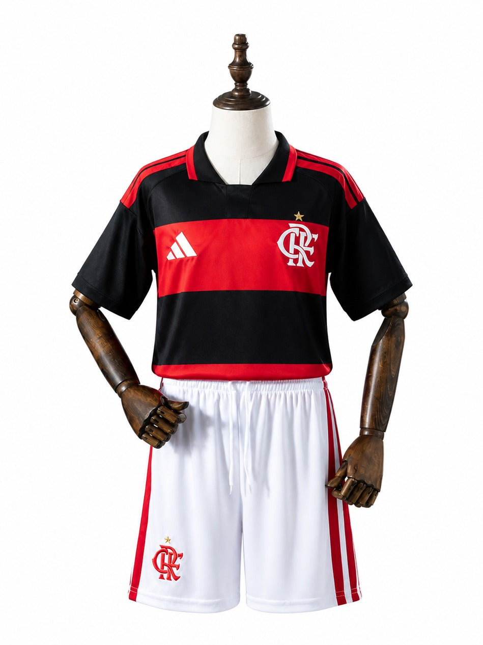 Flamengo 2026/27 Home Soccer Jersey Kids Kit mannequin view 1 white background Passos Sports