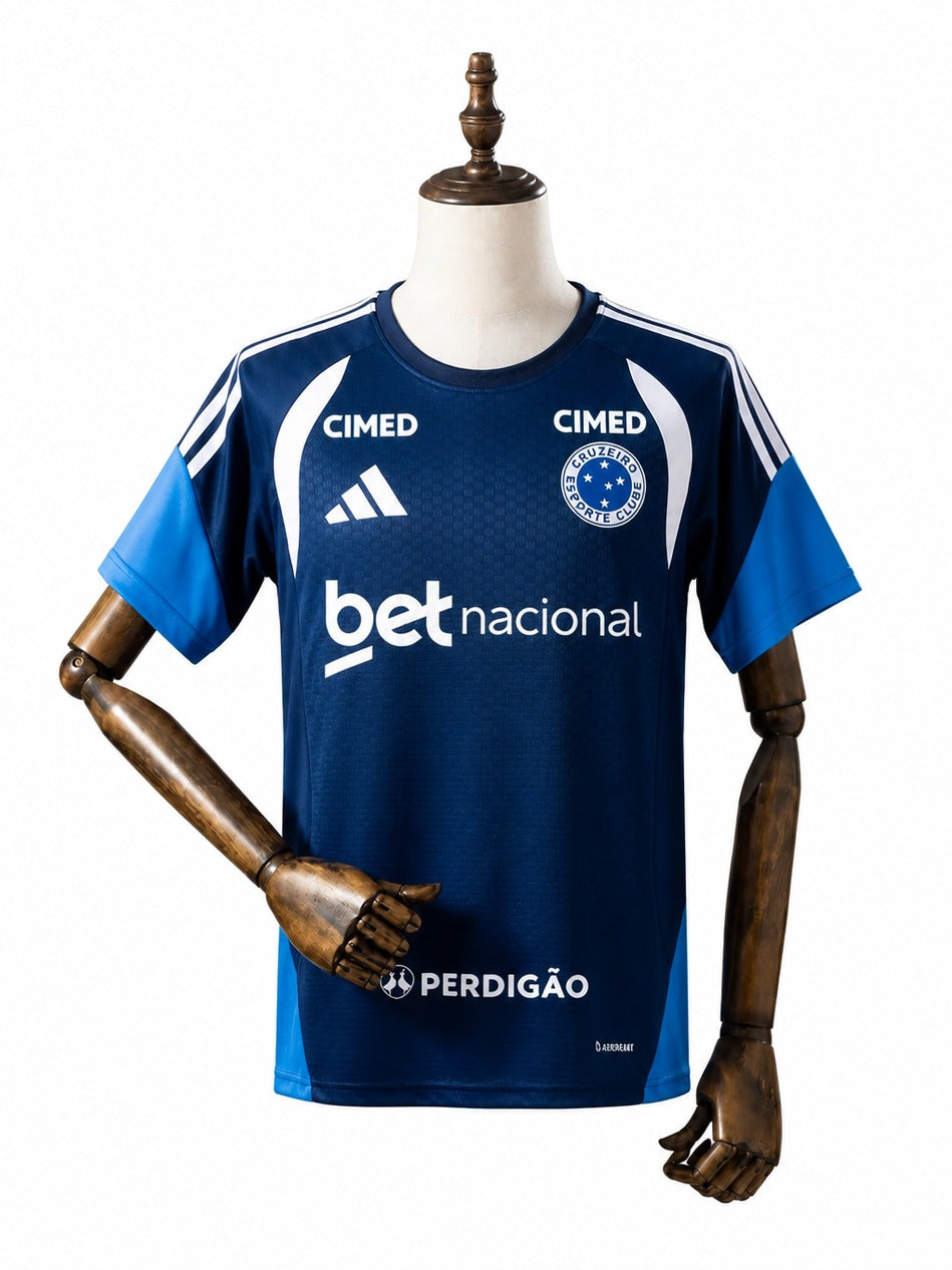 Cruzeiro 2026/27 All sponsors Training Soccer Jersey Blue mannequin view 1 white background Passos Sports