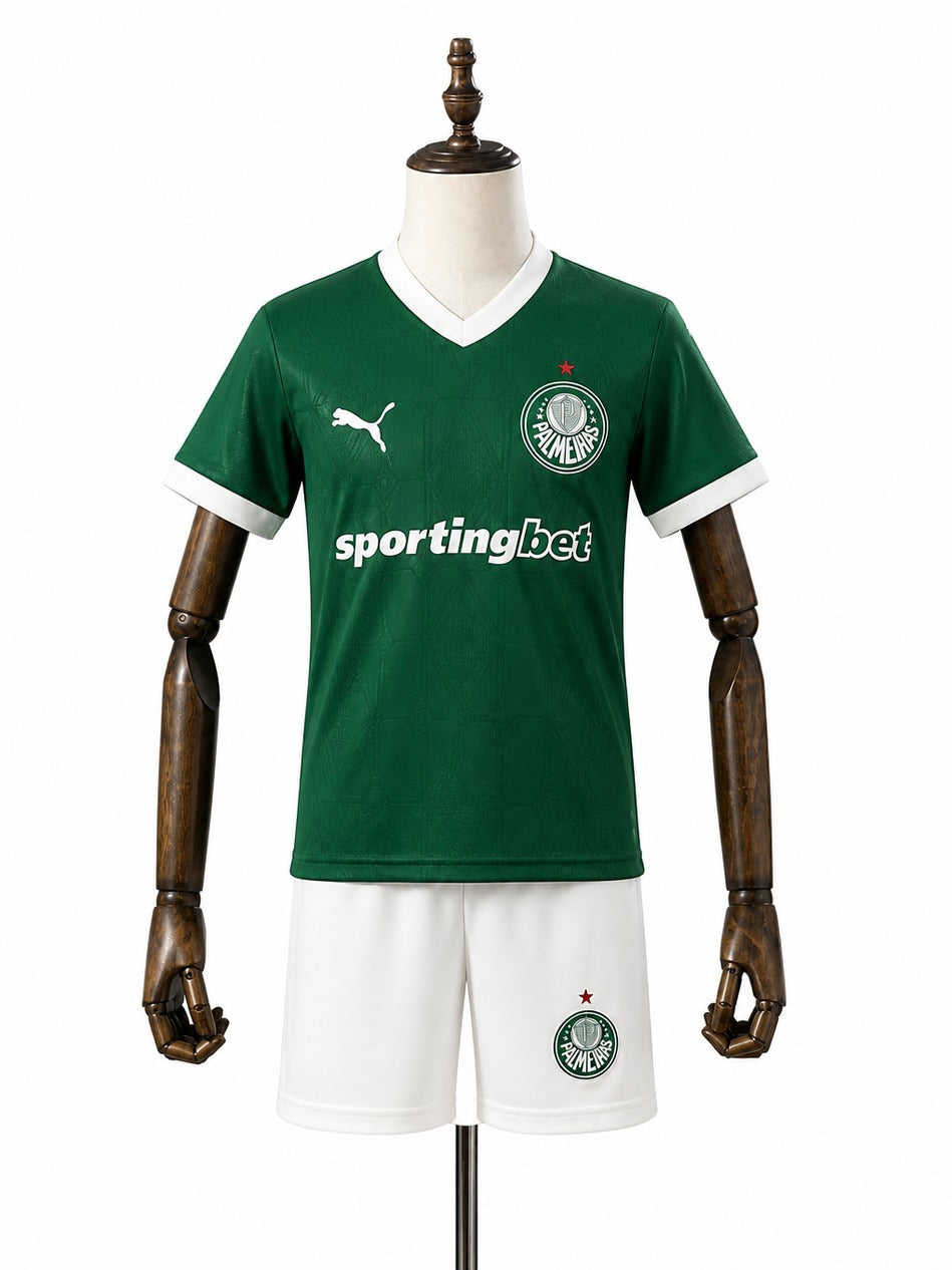 25/26 Palmeiras home Kids kit mannequin view 1 white background Passos Sports