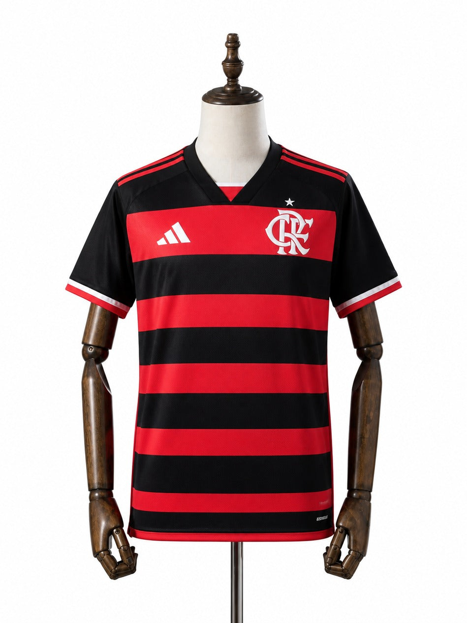 24/25 Flamengo home Soccer Jersey mannequin view 1 white background Passos Sports
