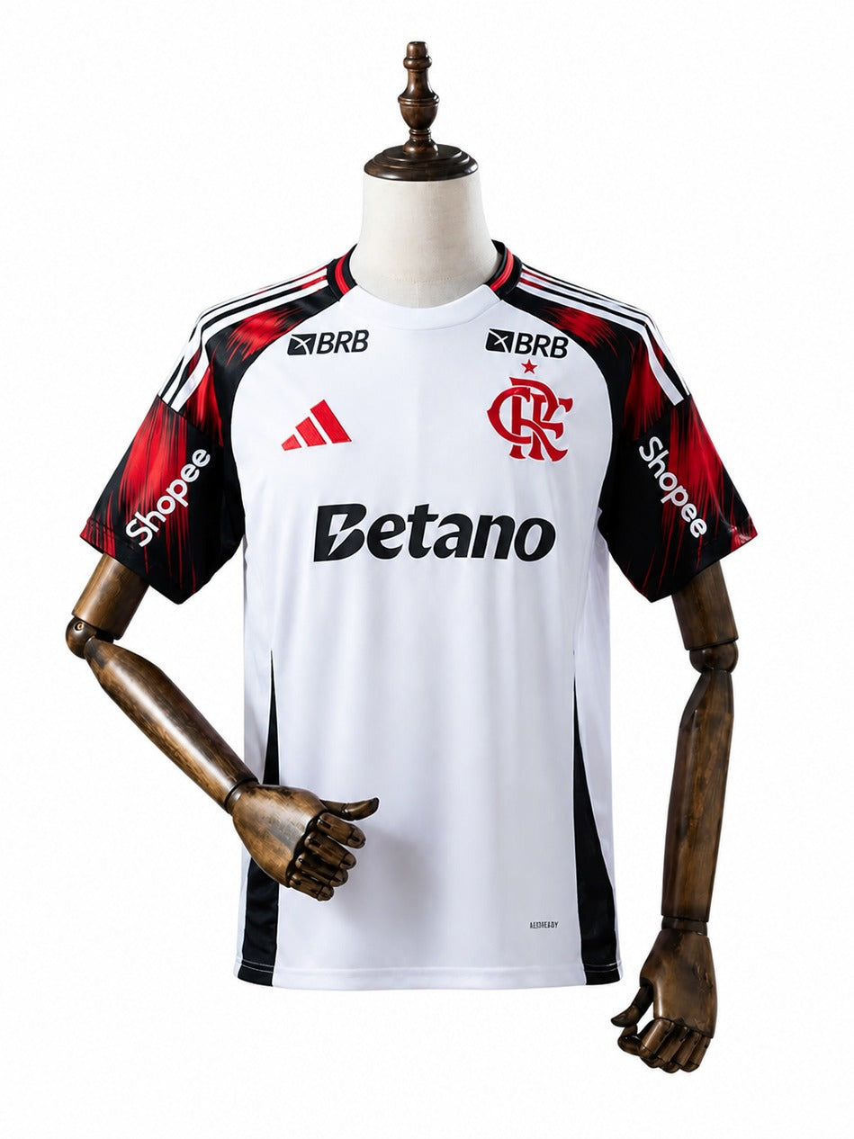 25/26 Flamengo Away All Sponsor Soccer Jersey mannequin view 1 white background Passos Sports