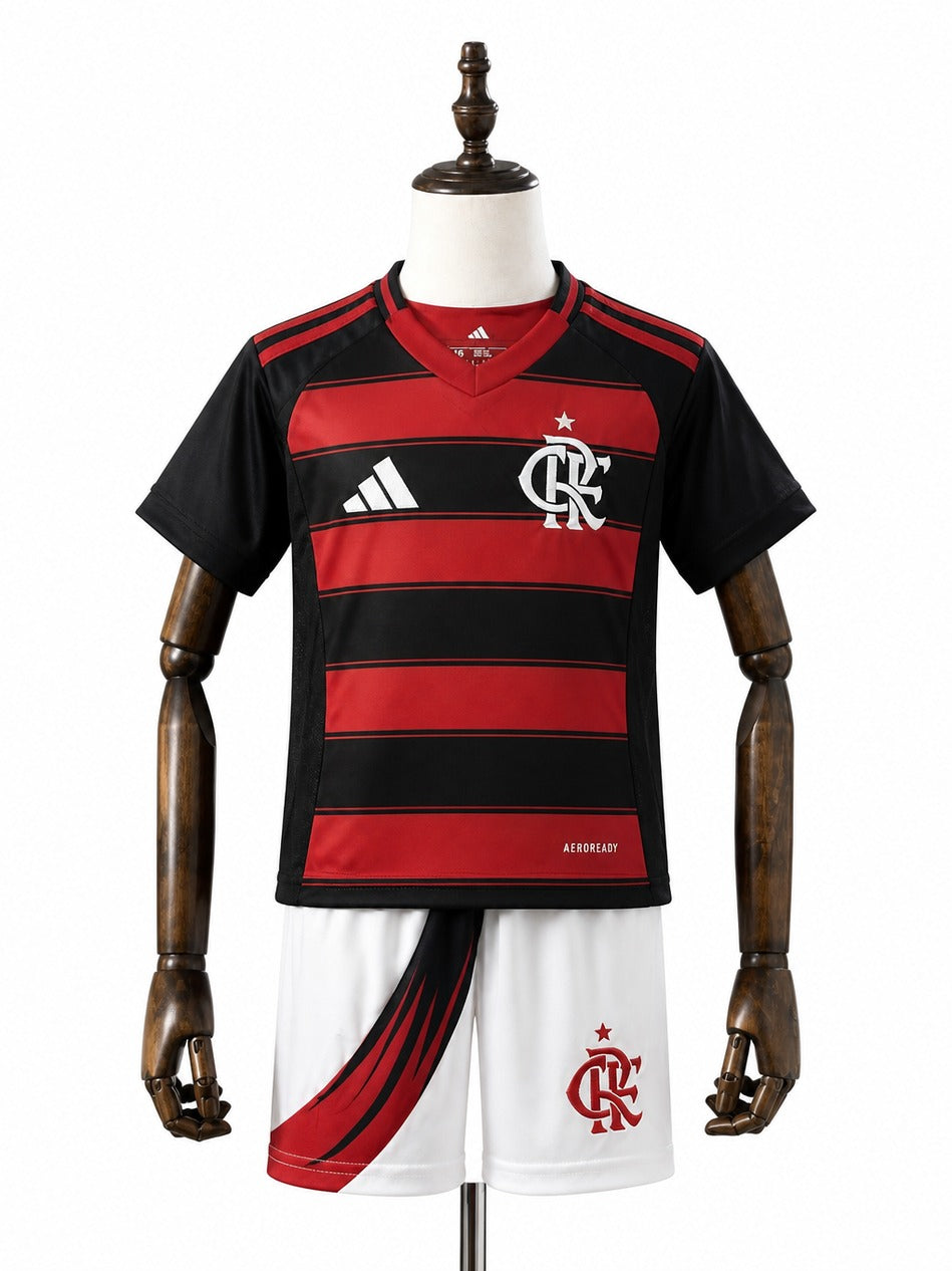 25/26 Flamengo home Kids kit mannequin view 1 white background Passos Sports