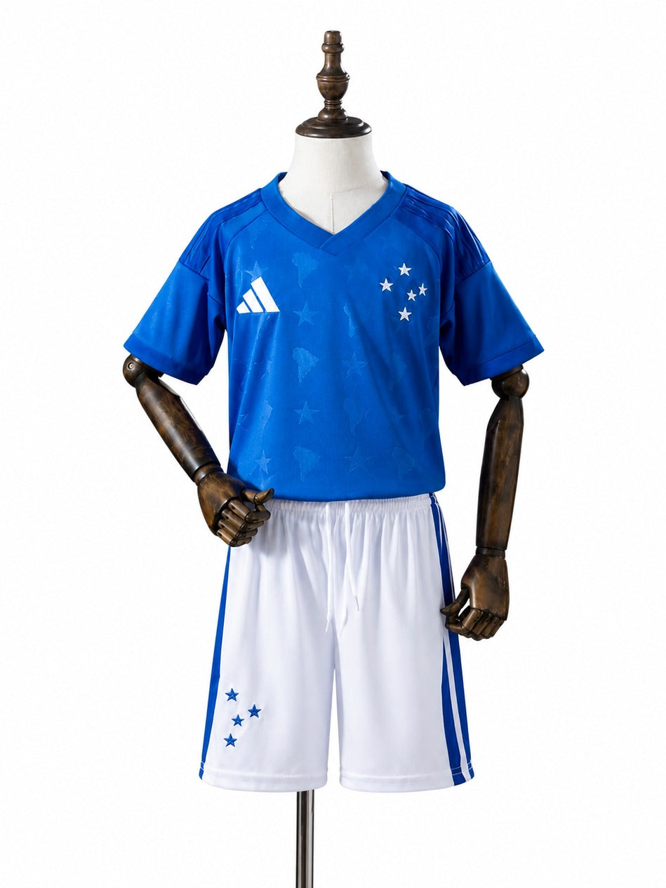 Cruzeiro 2026 Home Kids Kit Jersey mannequin view 1 white background Passos Sports