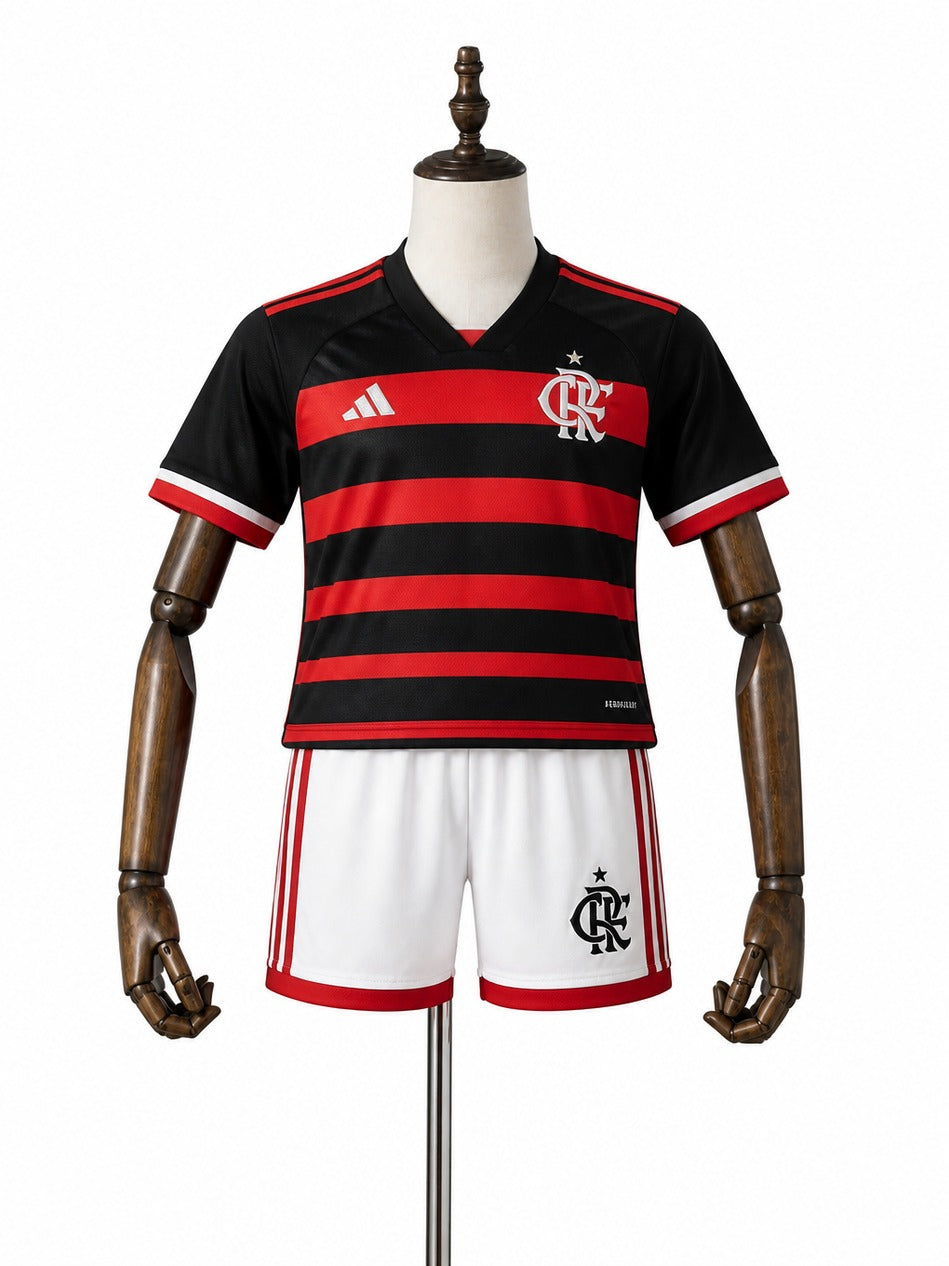 24/25 Flamengo home Kids kit mannequin view 1 white background Passos Sports