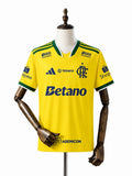 2026/27 Flamengo Yellow Jersey All Sponsor mannequin view 1 white background Passos Sports
