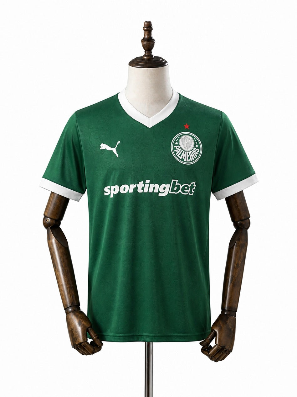 25/26 Palmeiras home All Sponsors green soccer jersey mannequin view 1 white background Passos Sports
