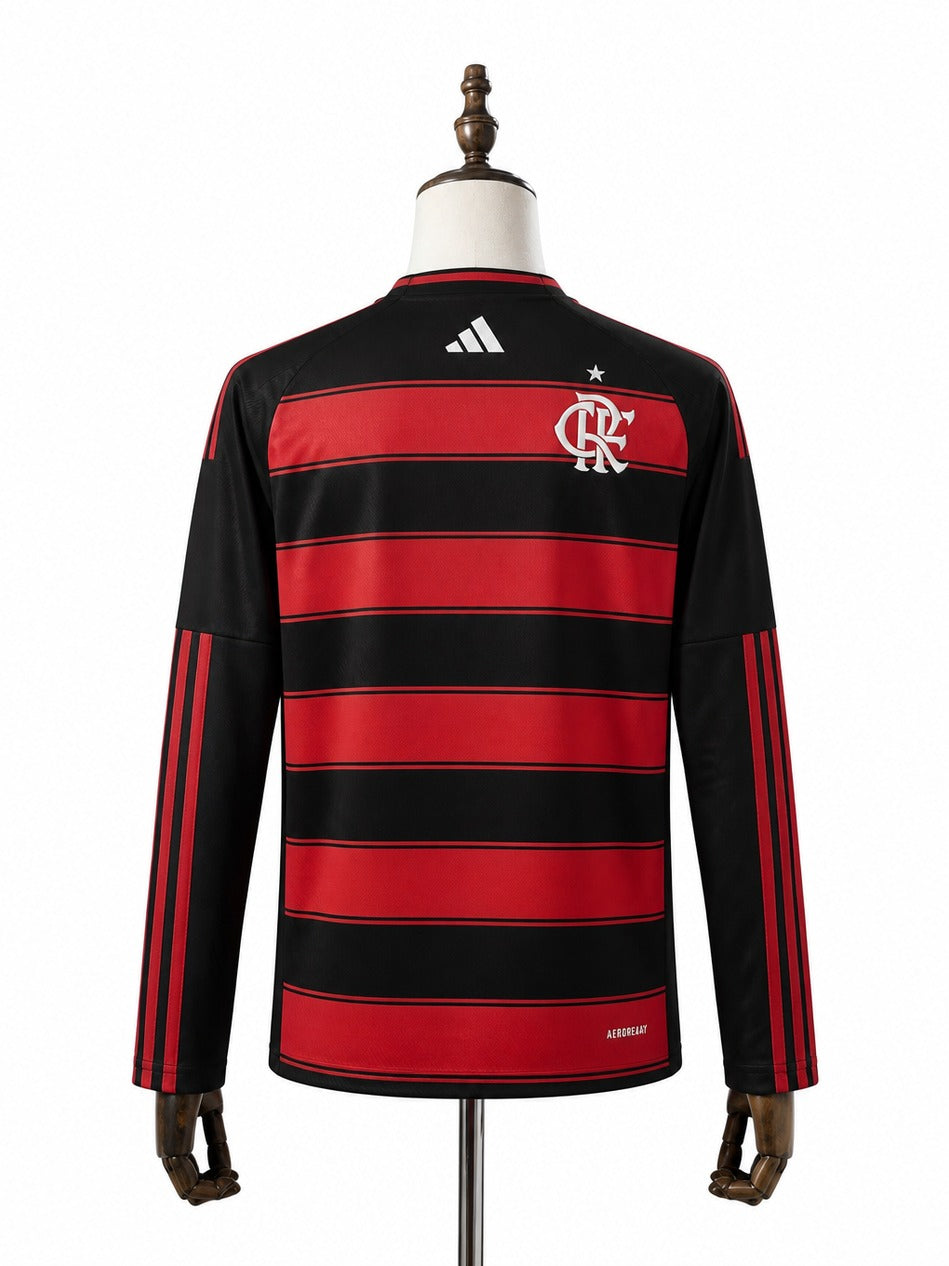 25/26 Flamengo Home Long Sleeve Soccer Jersey mannequin view 2 white background Passos Sports