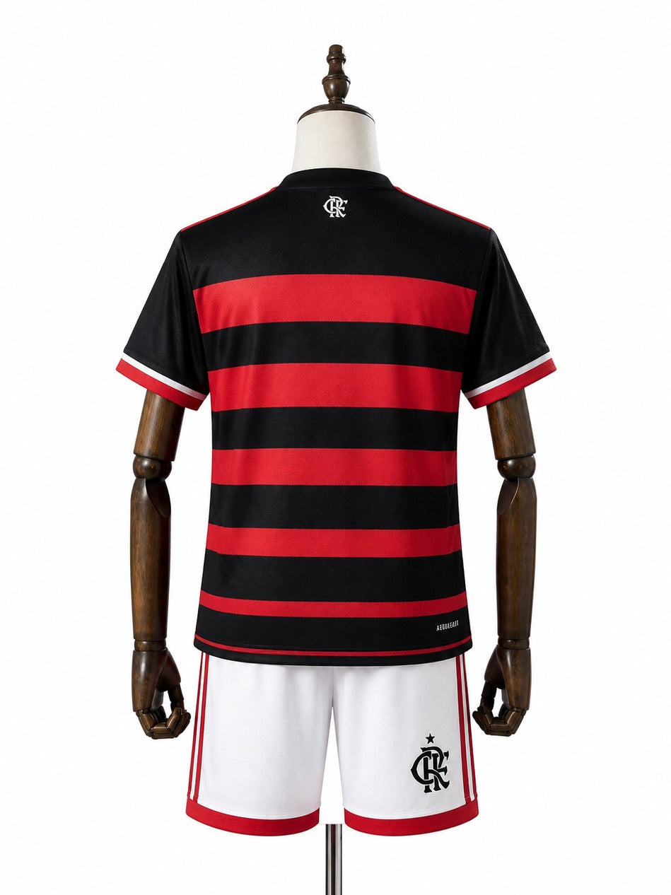 24/25 Flamengo home Kids kit mannequin view 2 white background Passos Sports