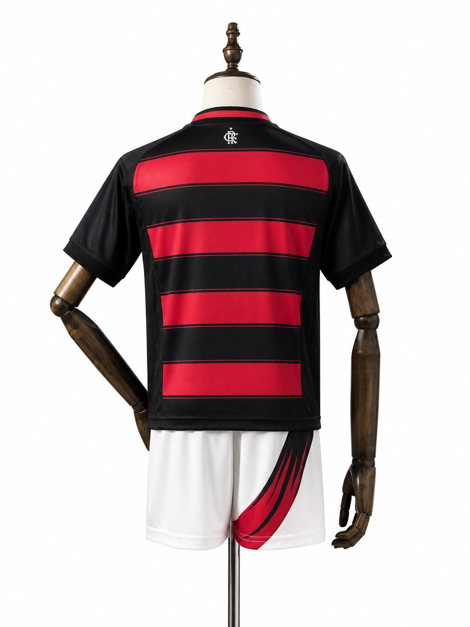 25/26 Flamengo home Kids kit mannequin view 2 white background Passos Sports