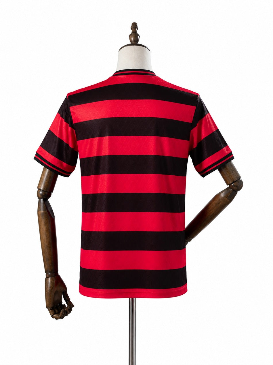 Flamengo 2026/27 Special Edition Red/Black Striped Jersey mannequin view 2 white background Passos Sports