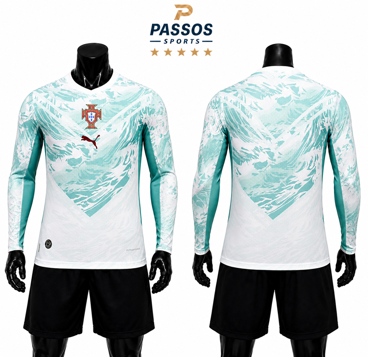 Camisa Seleção Portugal Branca-Verde Manga Longa 2026