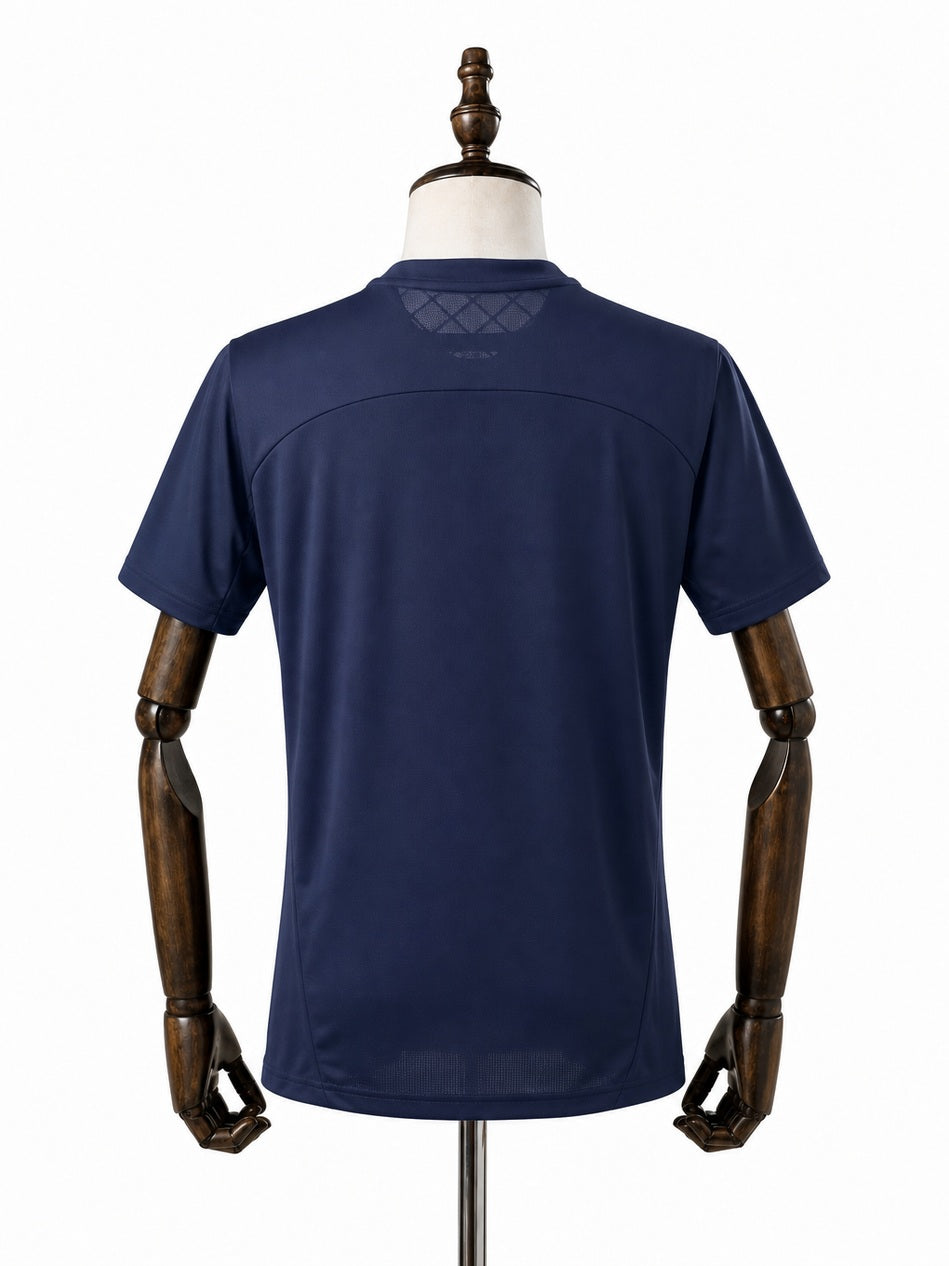 Bahia Blue Training Jersey back wood mannequin white background