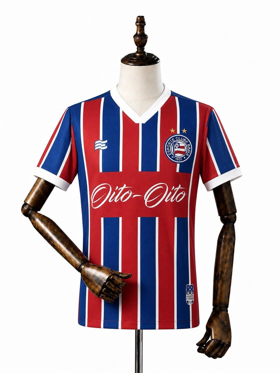 Bahia Commemorative Edition Red Retro Jersey front wood mannequin white background