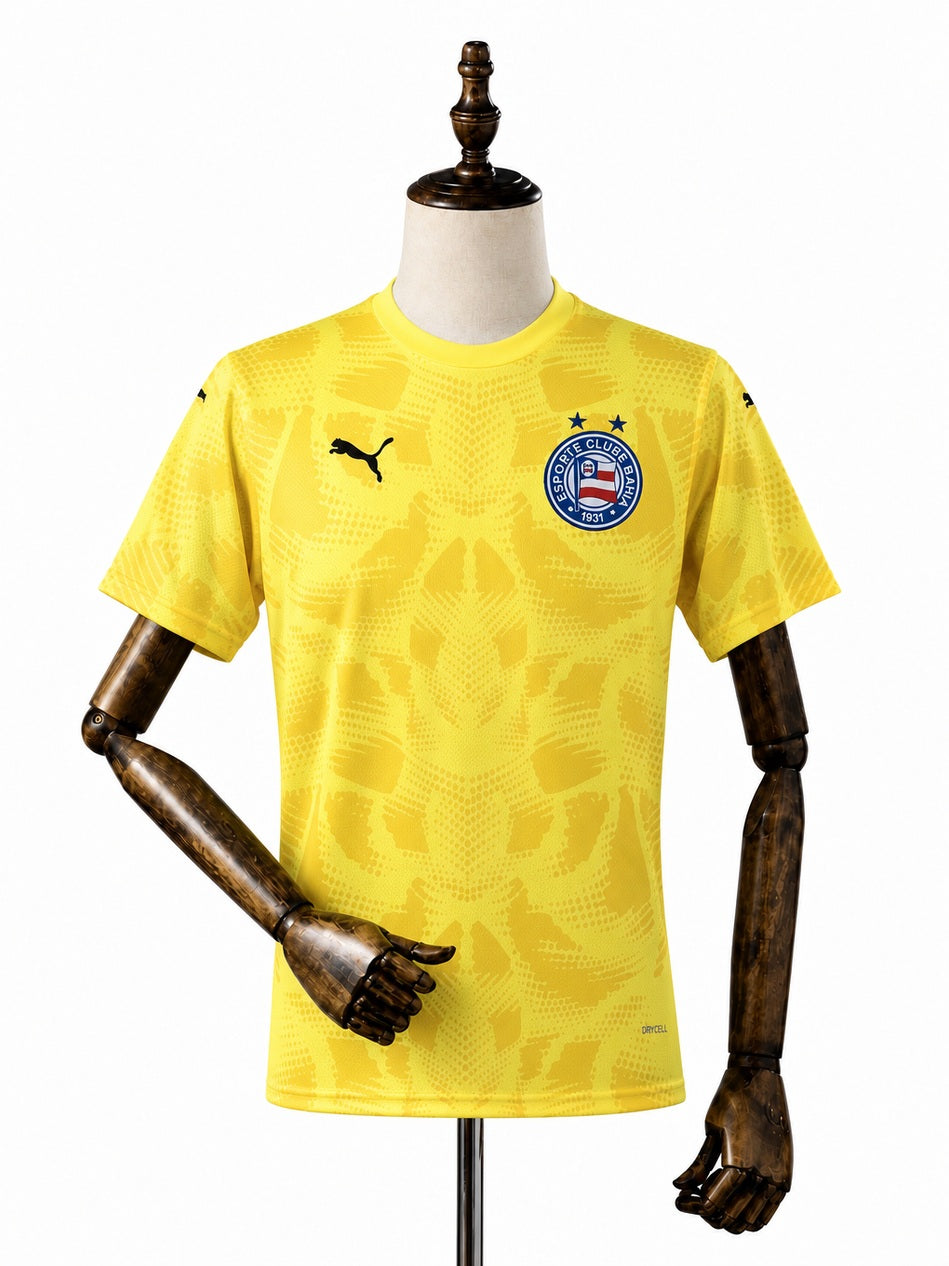 Bahia Goalkeeper Yellow Jersey front wood mannequin white background