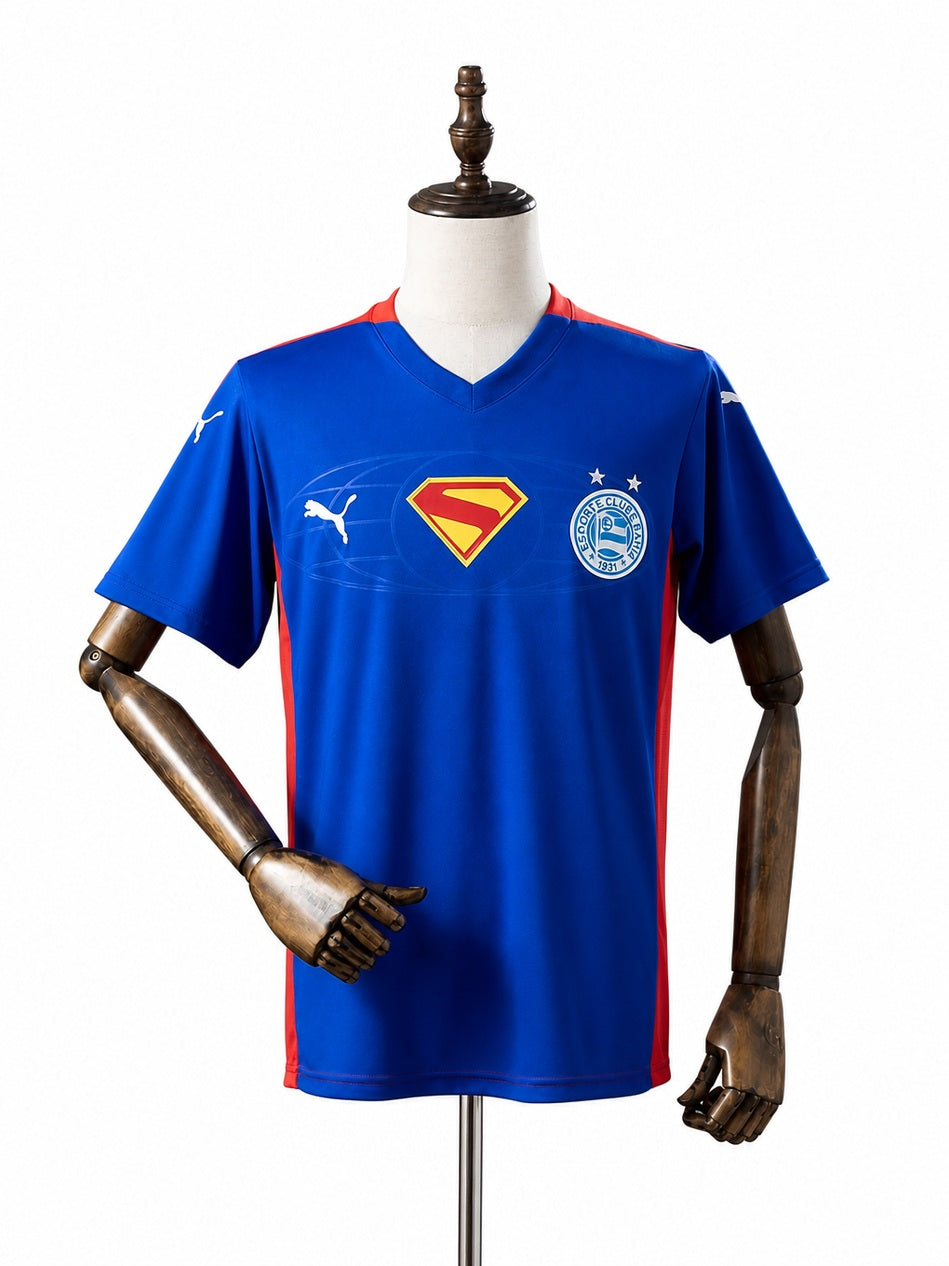 Bahia Superman Edition Blue and Red Jersey front wood mannequin white background