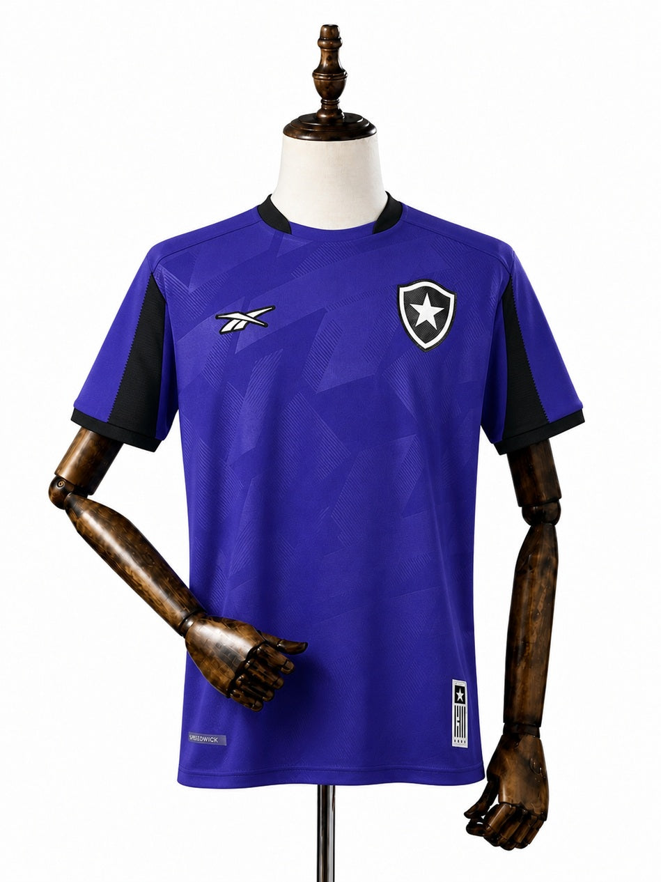 Botafogo goalkeeper purple jersey front wood mannequin white background