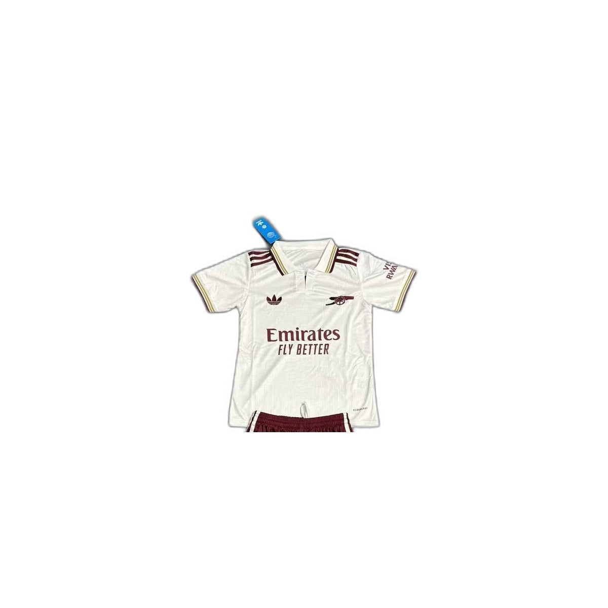 Camisa 2025-26 Arsenal III Infantil detalhe escudo manequim fundo branco