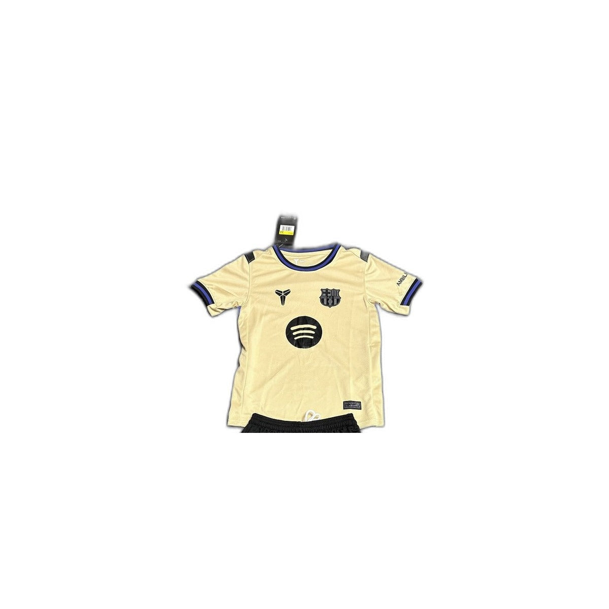 Camisa 2025-26 Barcelona Away Infantil detalhe escudo manequim fundo branco