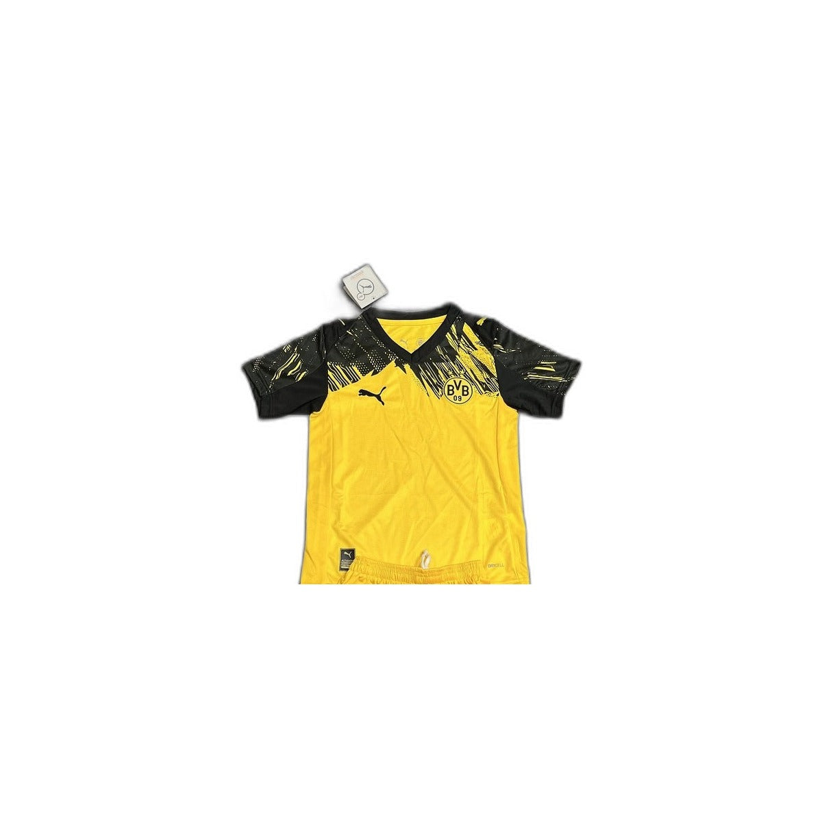 Camisa 2025-26 Dortmund Home Infantil detalhe escudo manequim fundo branco