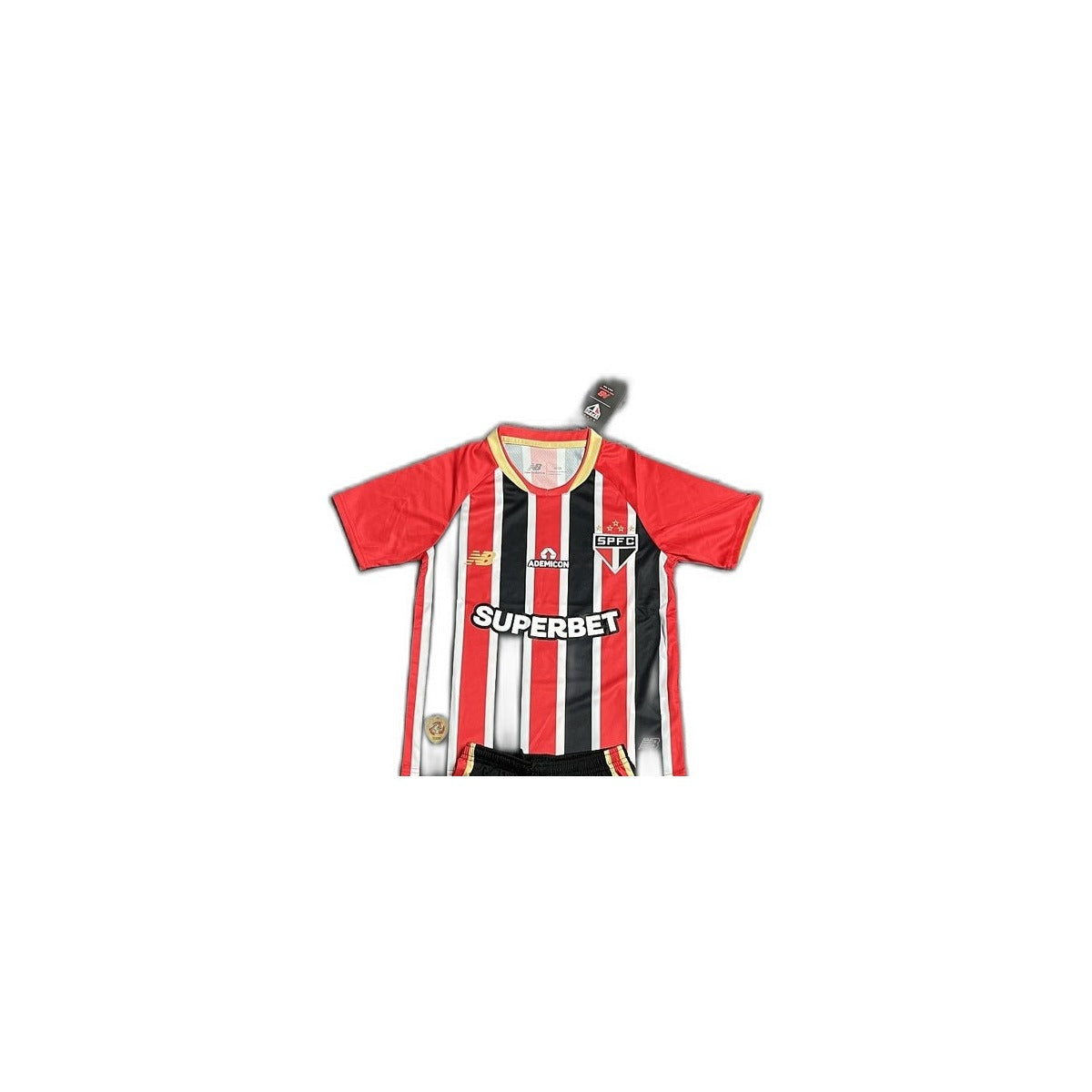 Camisa 2025-26 Sao Paulo Away Infantil detalhe escudo manequim fundo branco