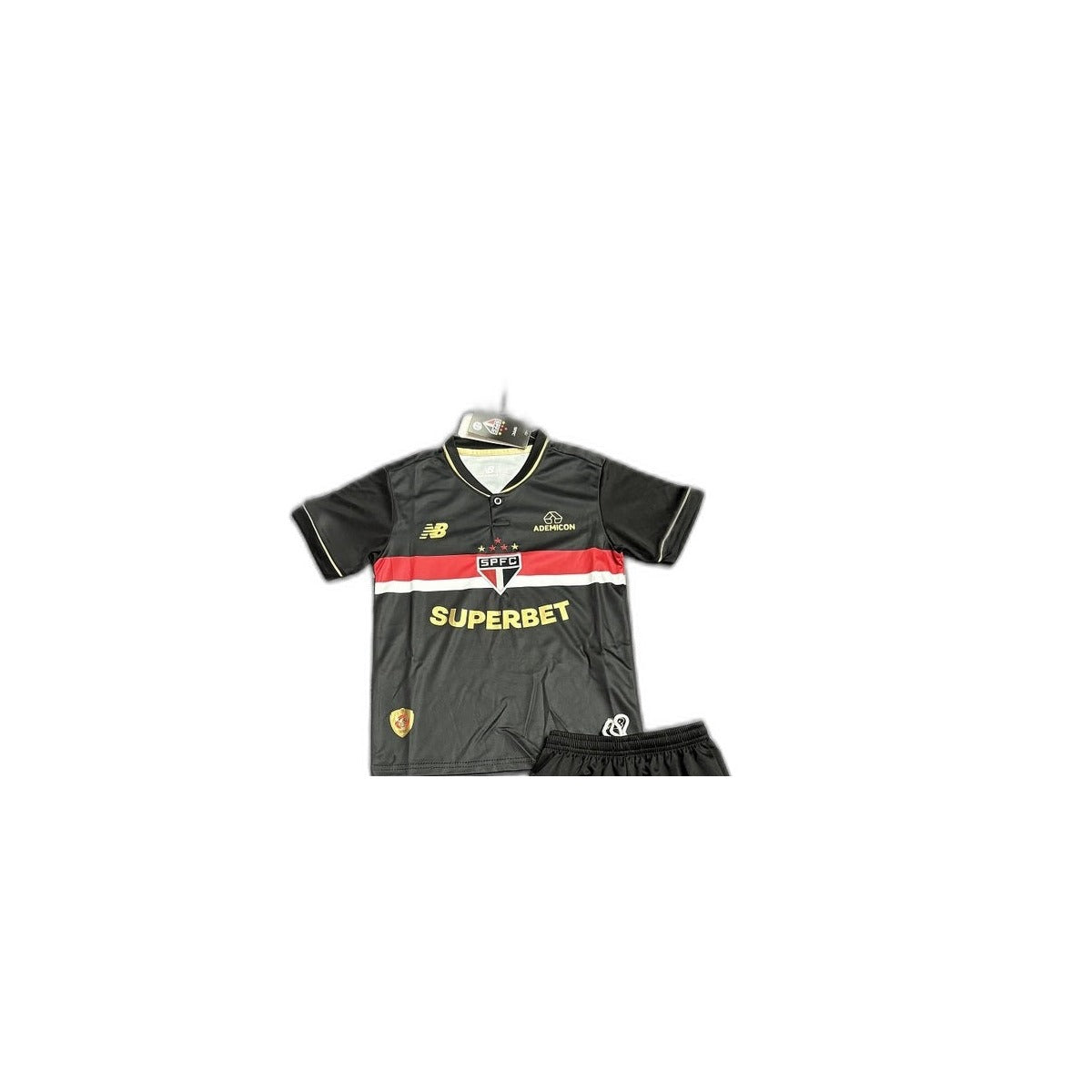 Camisa 2025-26 São Paulo III Infantil detalhe escudo manequim fundo branco