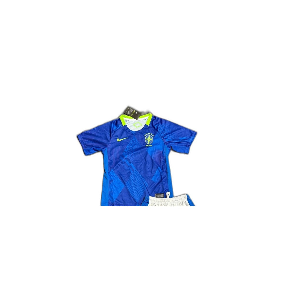 Camisa 2025 Brazil Away Infantil detalhe escudo manequim fundo branco