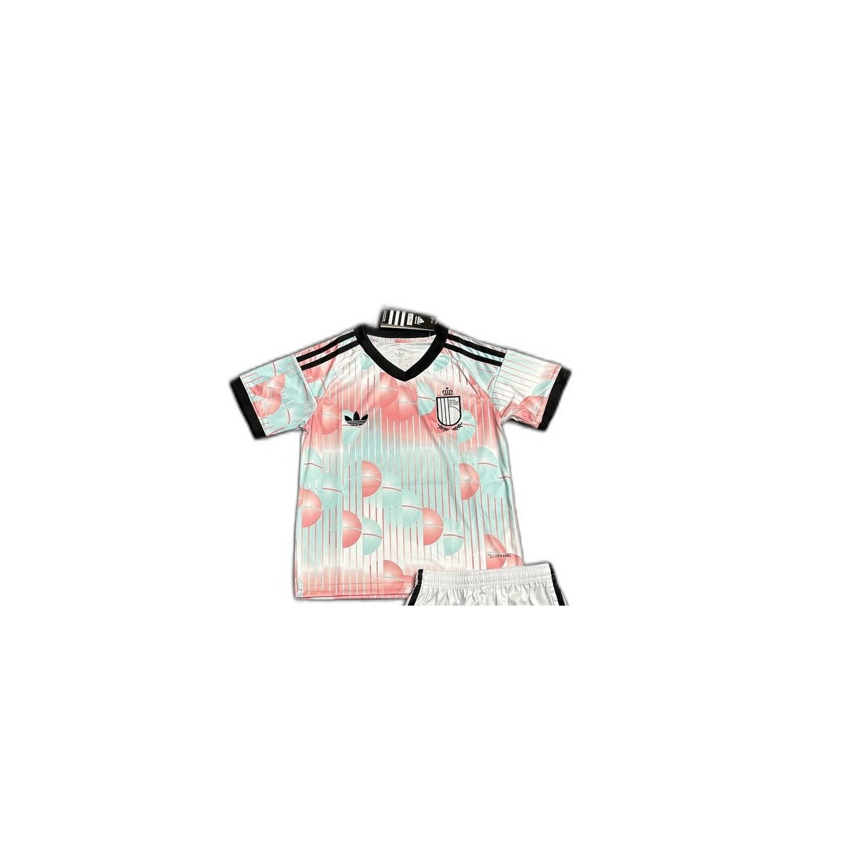 Camisa 2026-27 Belgium Away Infantil detalhe escudo manequim fundo branco