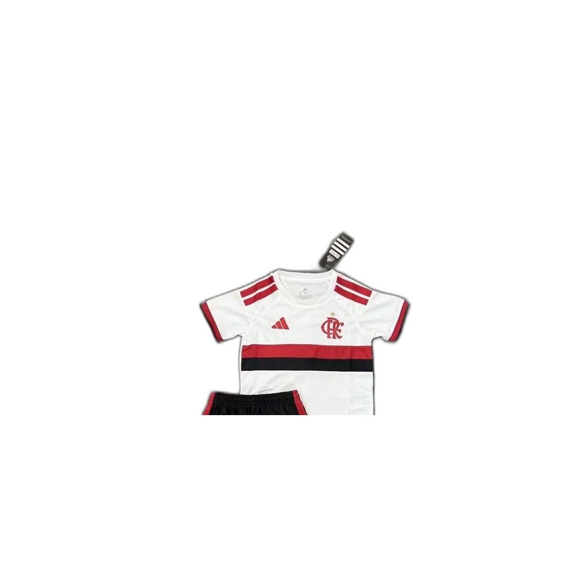 Camisa 2026-27 Flamengo Away Infantil detalhe escudo manequim fundo branco