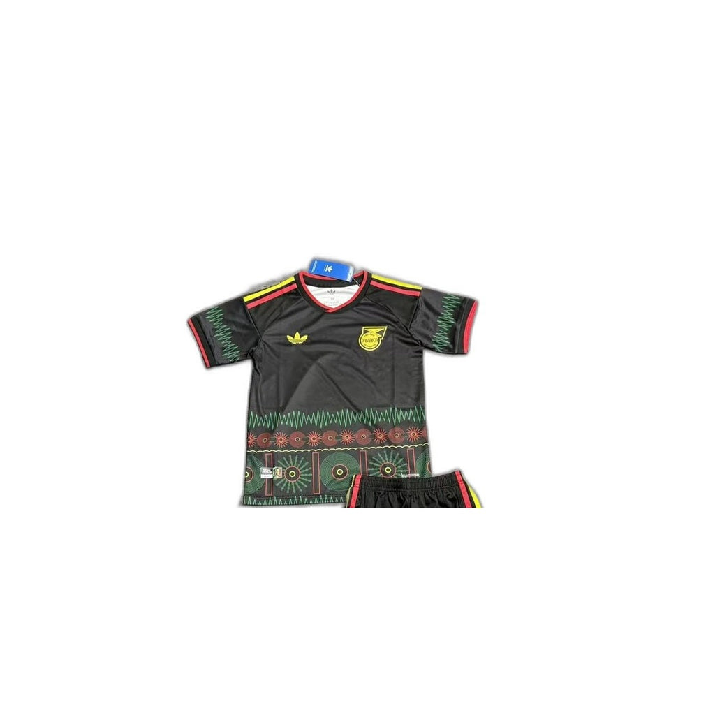 Camisa 2026-27 Jamaica Away Infantil detalhe escudo manequim fundo branco