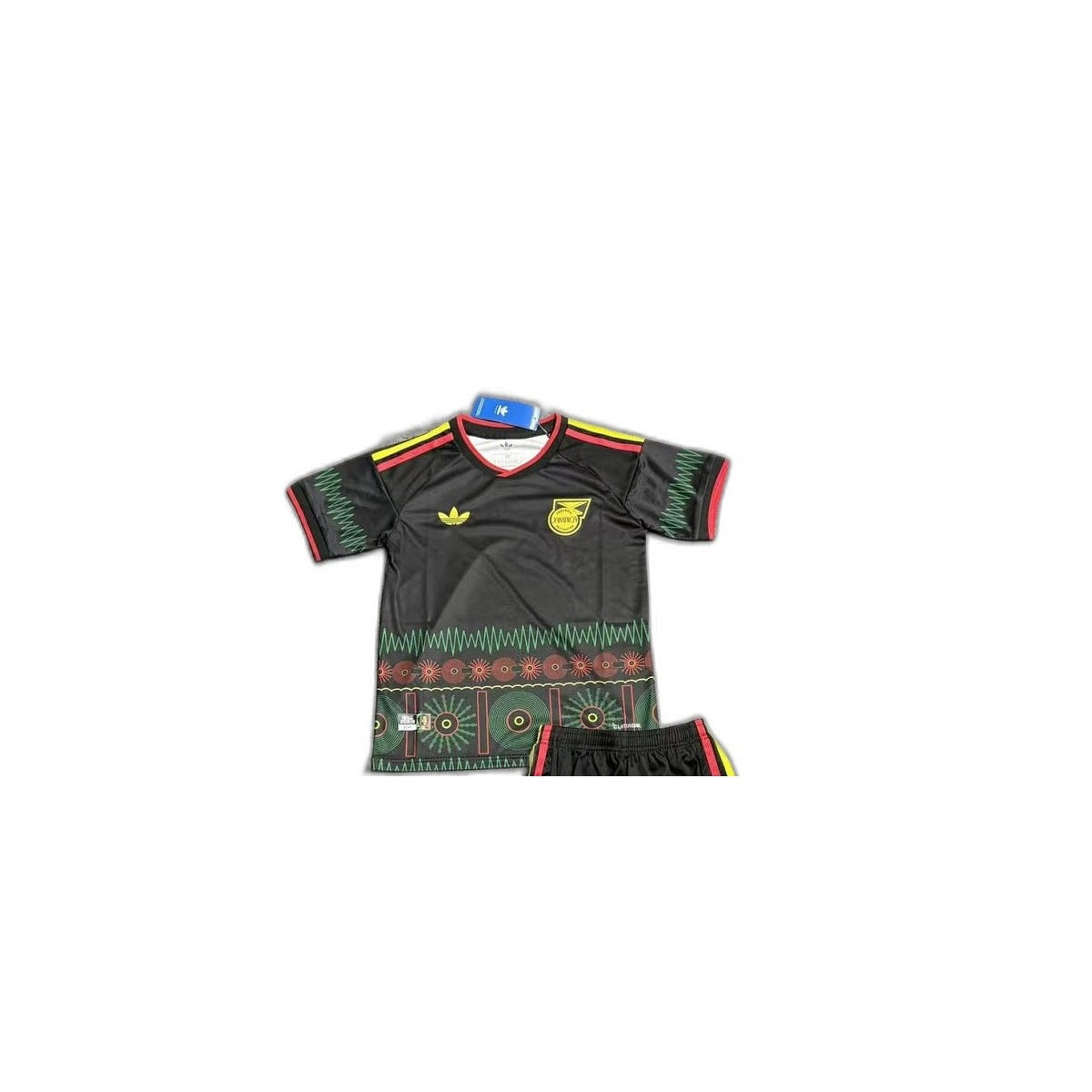 Camisa 2026-27 Jamaica Away Infantil detalhe escudo manequim fundo branco