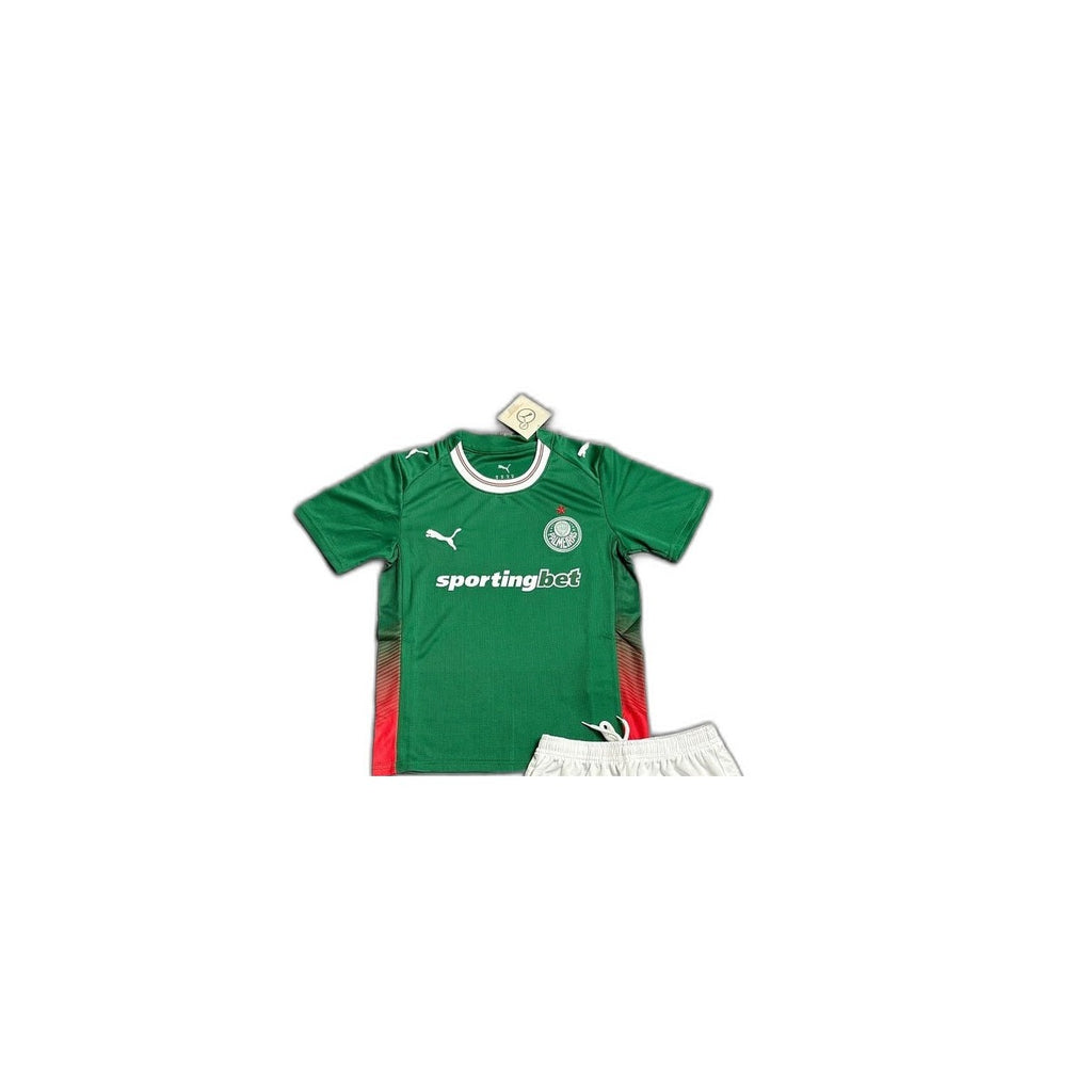 Camisa 2026-27 Palmeiras Home Infantil detalhe escudo manequim fundo branco