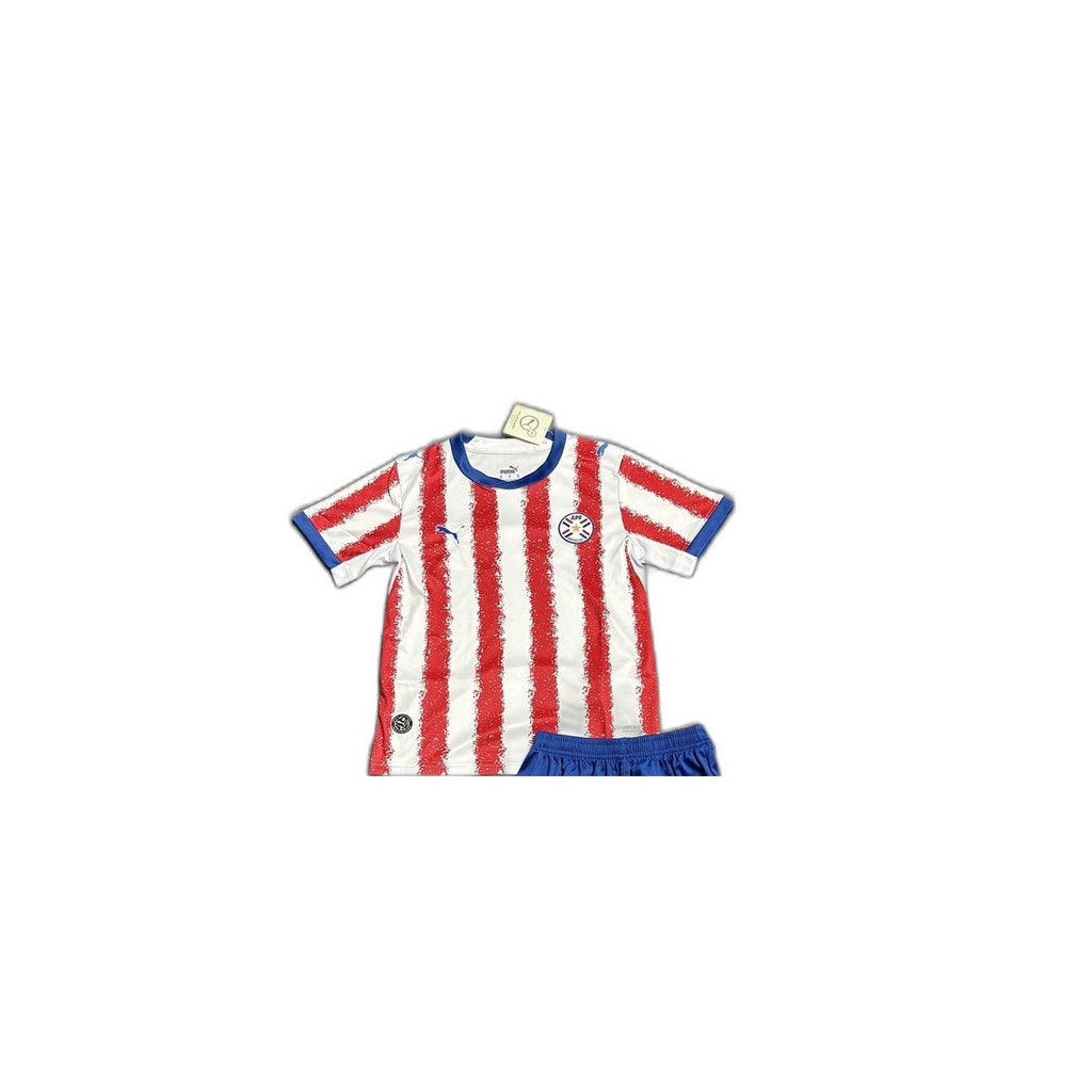 Camisa 2026-27 Paraguay Home Infantil detalhe escudo manequim fundo branco
