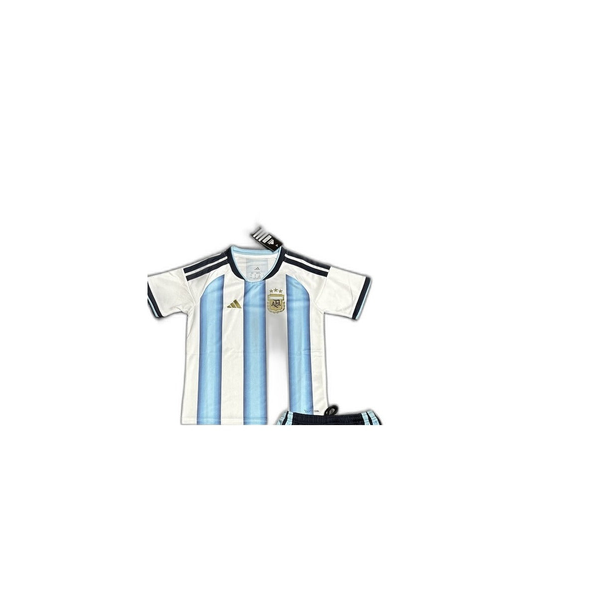 Camisa 2026 Argentina Home Infantil detalhe escudo manequim fundo branco