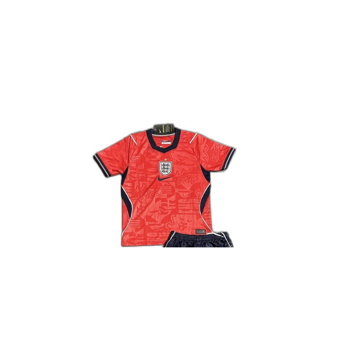 Camisa 2026 England Away Infantil detalhe escudo manequim fundo branco